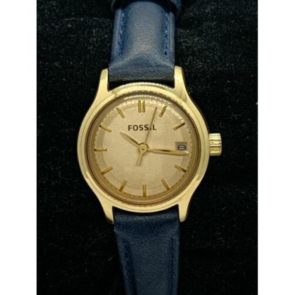 Fossil ES3170 Women's Watch Blue Leather Band Analog Date Quartz Round Case D973